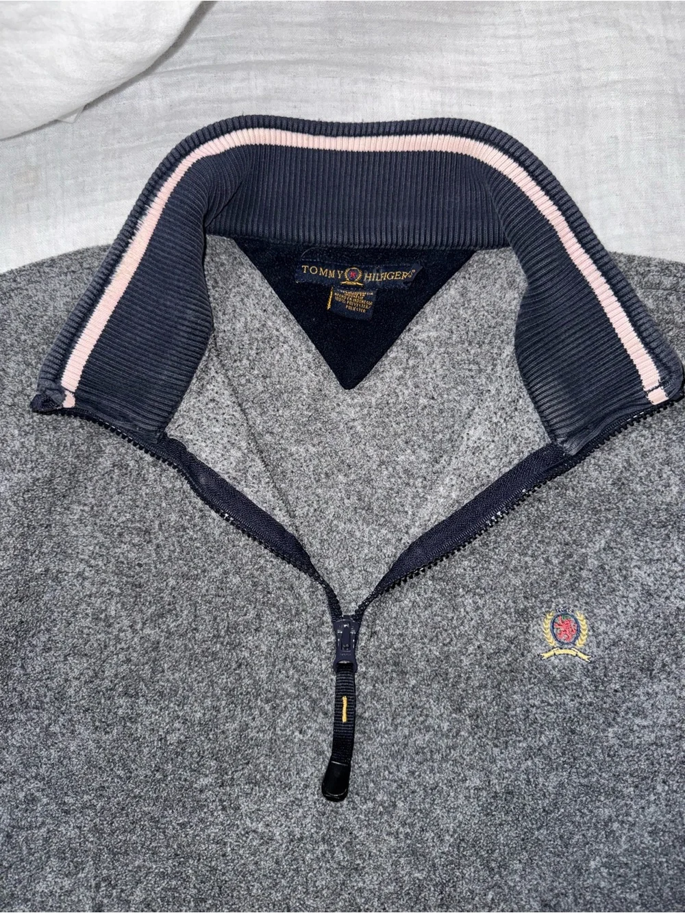 Tommy Hilfiger Men's Gray Half-Zip Sweater with Subtle Logo